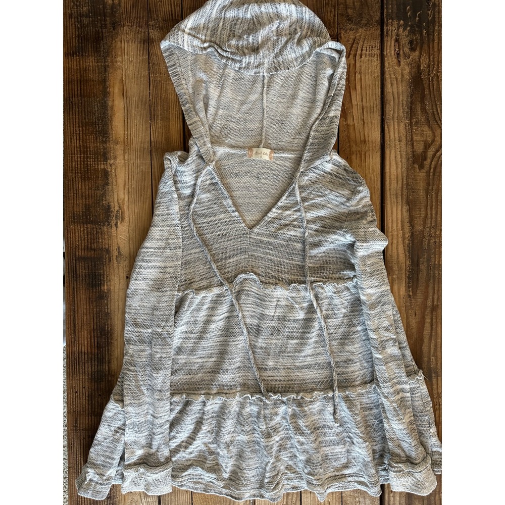 Altar'd State Grey White Space Dye Tiered Ruffle Pullover Hoodie Womens Small